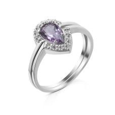 Срібна каблучка з аметистом та фіанітами 004-6210