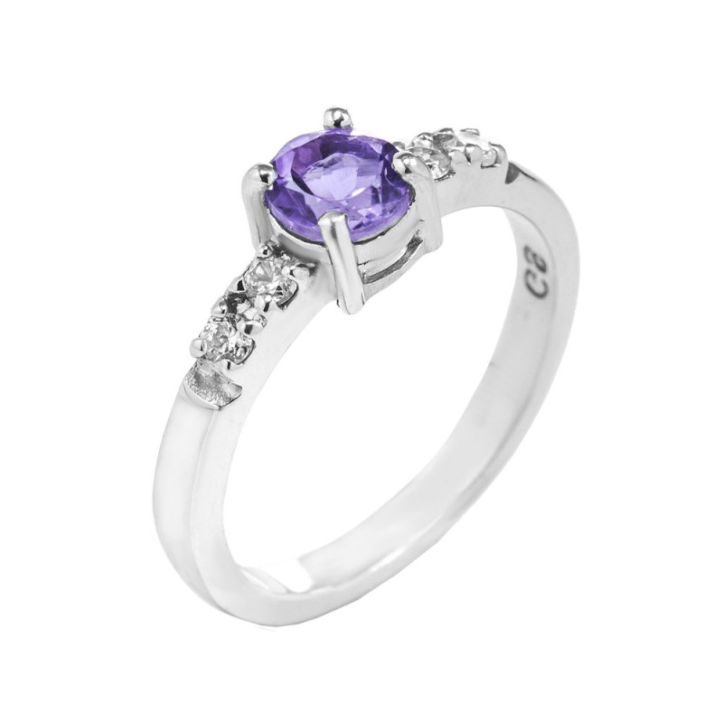 Срібна каблучка з аметистом та фіанітом 068-6210