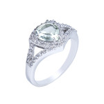 Silver ring with green amethyst and cubic zirconia 079-6410