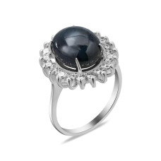 Срібна каблучка з зірковим сапфіром та фіанітом 140-7510