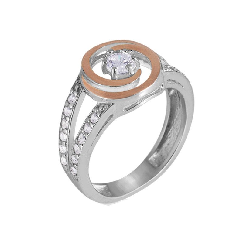 Silver ring with gold and cubic Zirconia Barbara-10