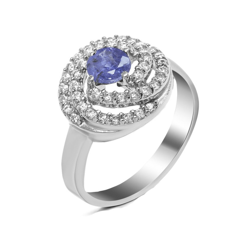 Срібна каблучка з танзанитом та фіанітами 005-3510