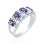 Срібна каблучка з аметистом бразильським та скай топазом 026-613910