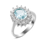 Срібна каблучка з скай топазом та фіанітом 085-3910