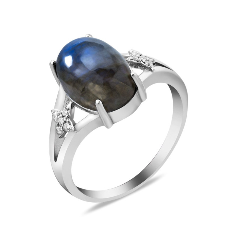 Срібна каблучка з лабрадором та фіанітом 141-8810