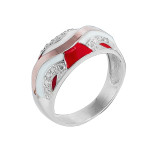 Silver ring, with inserts of gold, enamel and cubic Zirconia Aurora-10-4110