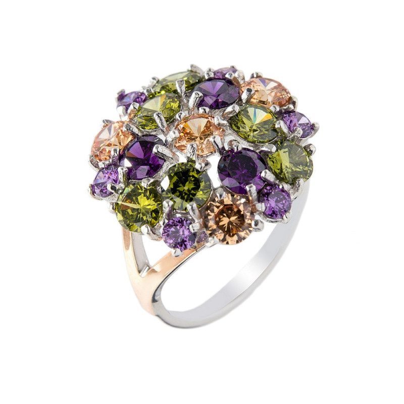 Silver ring with gold inserts and cubic Zirconia Brusnichka-536174
