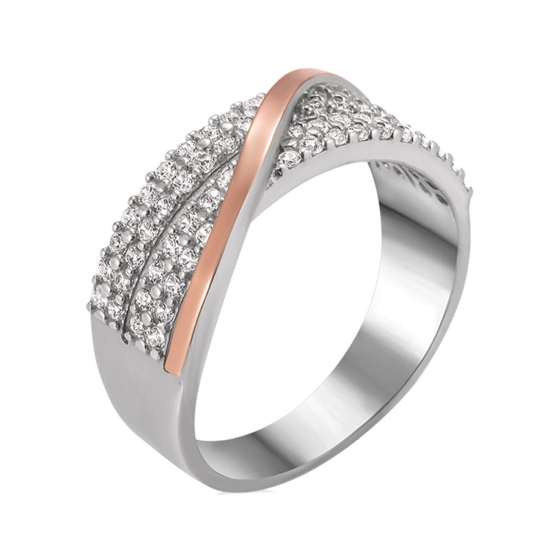 Silver ring with gold and cubic Zirconia Modern-10