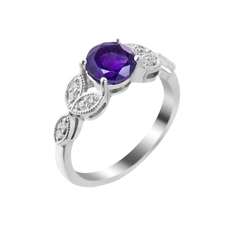 Срібна каблучка з аметистом бразильським та фіанітом 071-6110
