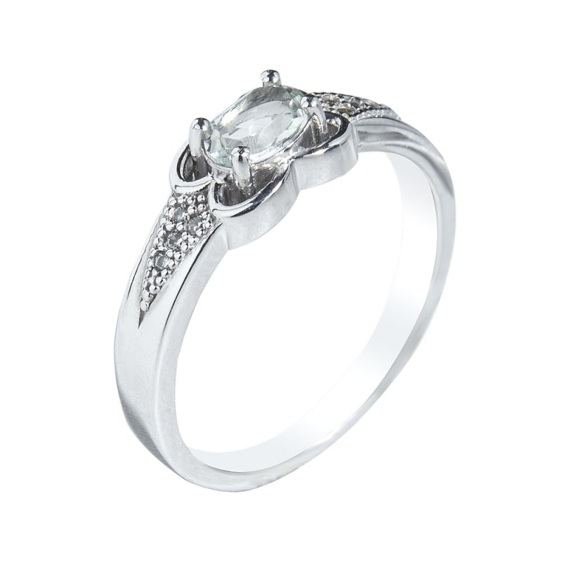 Срібна каблучка з зеленим кварцем та фіанітом 083-6410