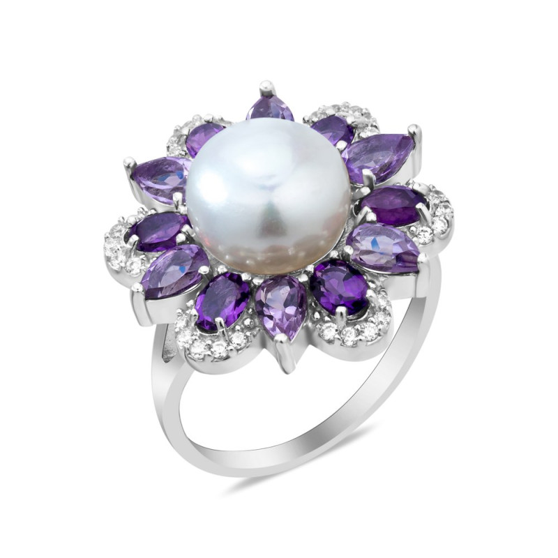 Silver ring with natural pearls 174-92636110