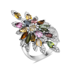 Срібна каблучка з турмаліном та фіанітом 175-6510