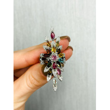 Срібна каблучка з турмаліном та фіанітом 175-6510