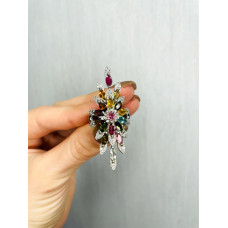 Срібна каблучка з турмаліном та фіанітом 175-6510