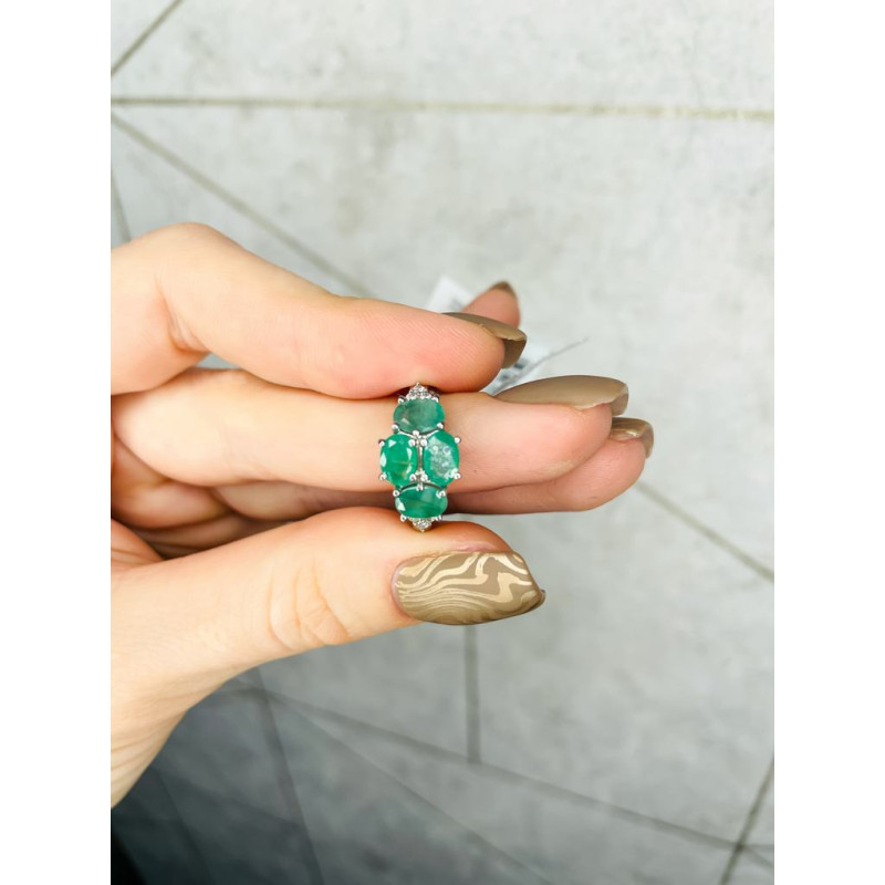 Срібна каблучка з смарагдом та фіанітом 032-7110