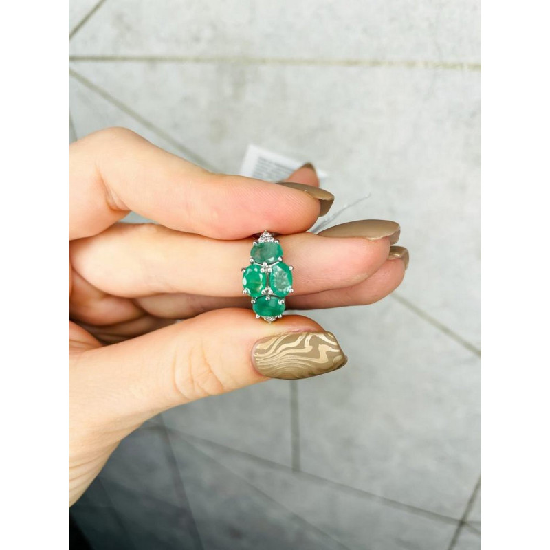 Срібна каблучка з смарагдом та фіанітом 032-7110