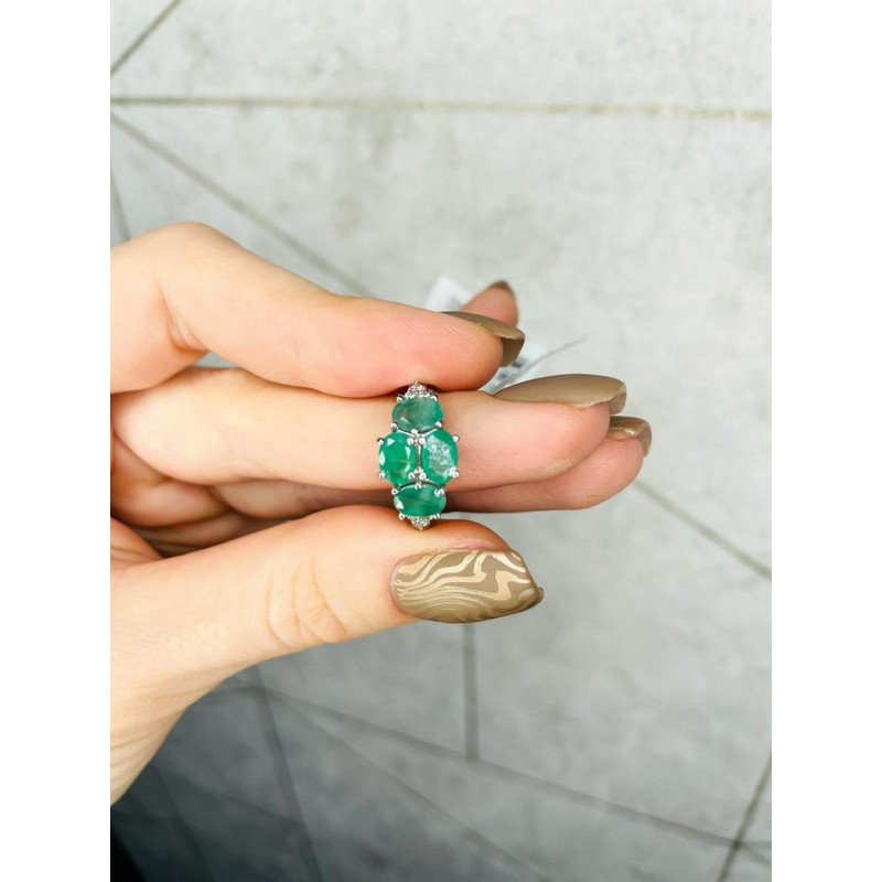 Срібна каблучка з смарагдом та фіанітом 032-7110