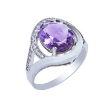 Silver ring with amethyst and cubic zirconia 058-6210
