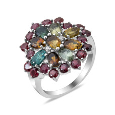 Срібна каблучка з турмаліном та фіанітом 145-6510