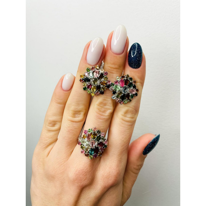 Срібна каблучка з турмаліном та фіанітом 145-6510