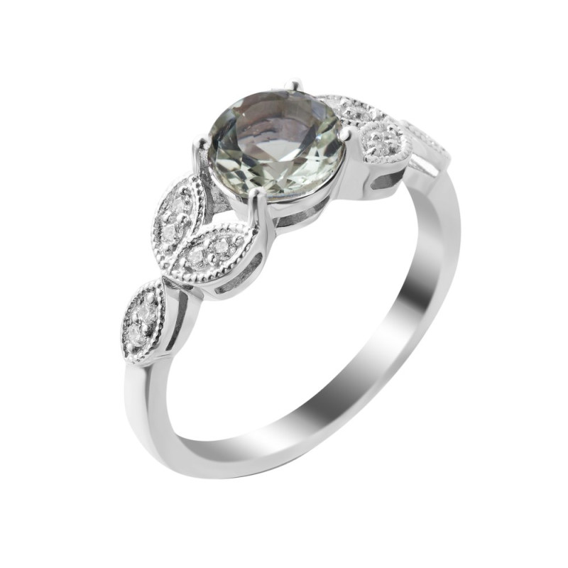 Серебряное кольцо с зеленым кварцем 071-6410