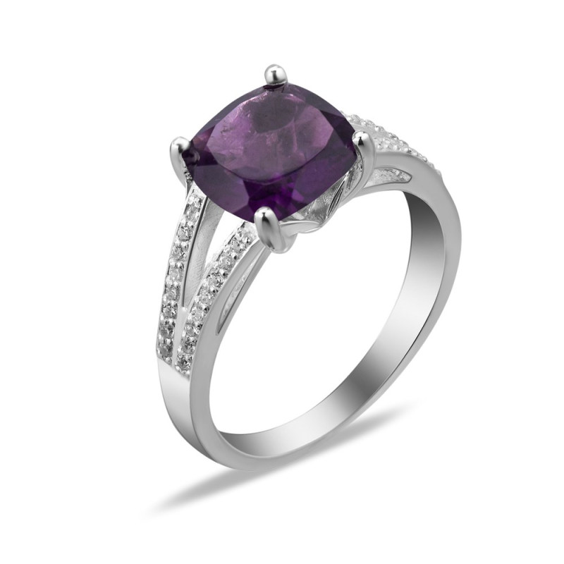 Срібна каблучка з аметистом та фіанітом 089-6210