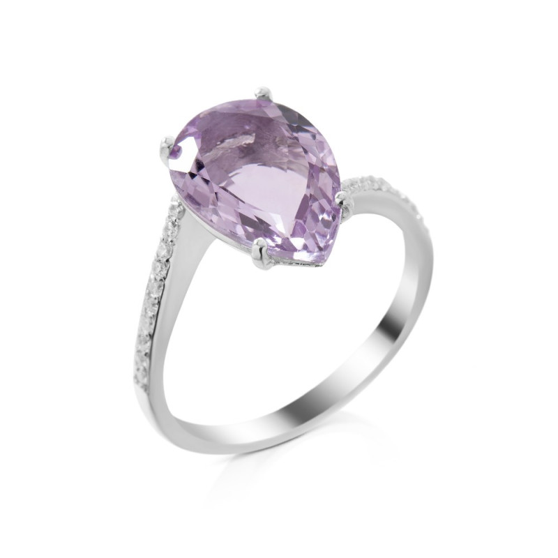 Срібна каблучка з рожевим аметистом та фіанітом 091-6310