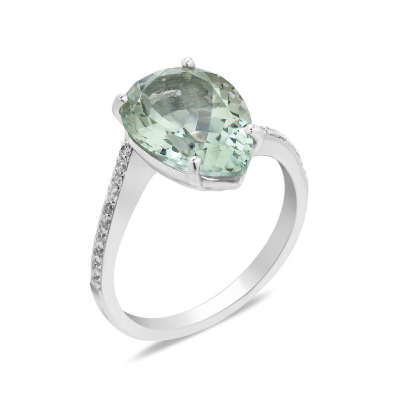 Серебряное кольцо с зеленым кварцем 091-6410