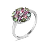 Срібна каблучка з турмаліном та фіанітом 148-6510