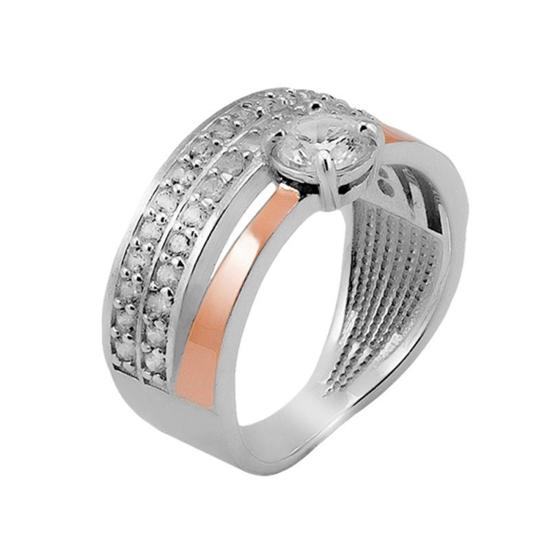 Silver ring with gold and cubic Zirconia Natali-10