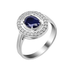 Срібна каблучка з сапфіром та фіанітами 006-3110
