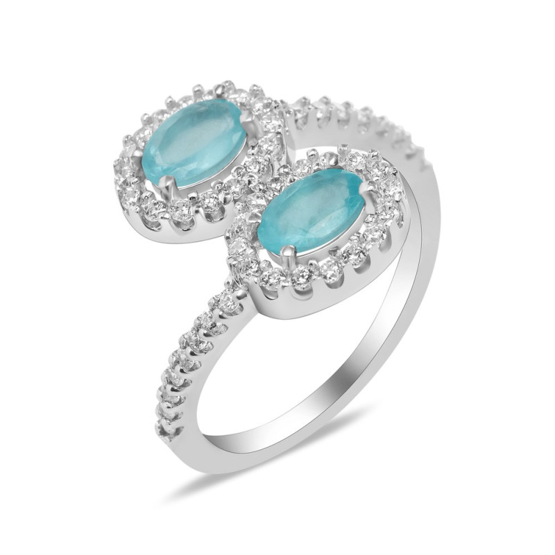 Срібна каблучка з апатитом та фіанітами 022-3810