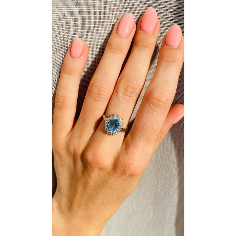 Срібна каблучка з свіс топазом та фіанітом 012-3010 