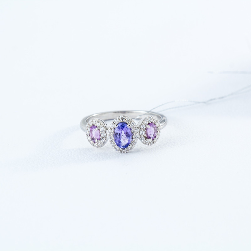 Срібна каблучка з танзанітом та аметистом 075-356210