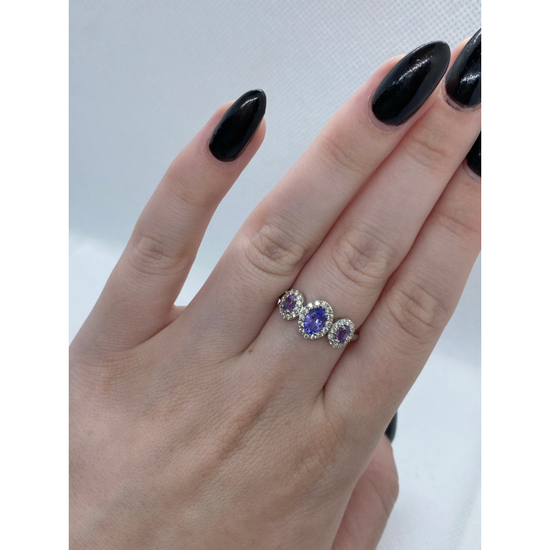 Срібна каблучка з танзанітом та аметистом 075-356210