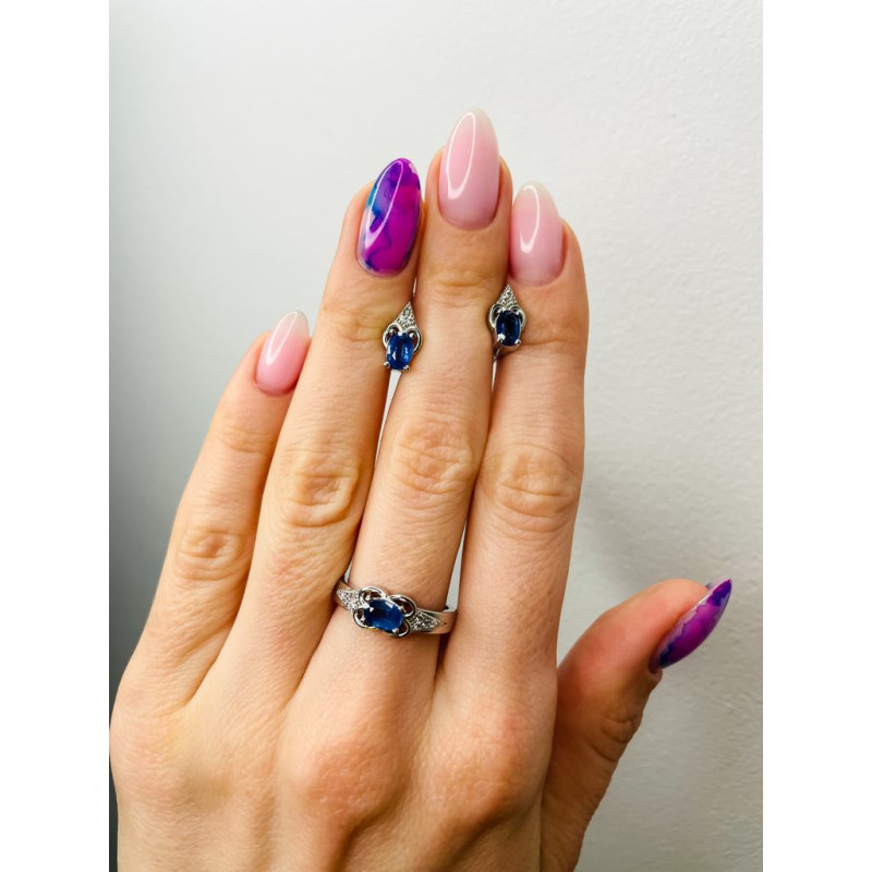 Срібна каблучка з кіанітом та фіанітом 083-3710 