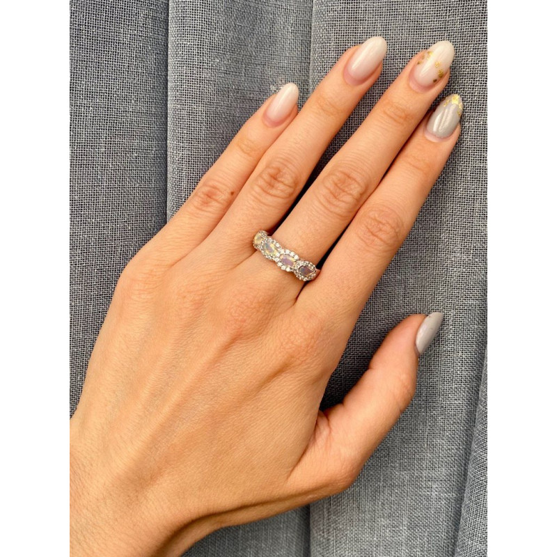 Срібна каблучка з опалом та фіанітом 009-5510