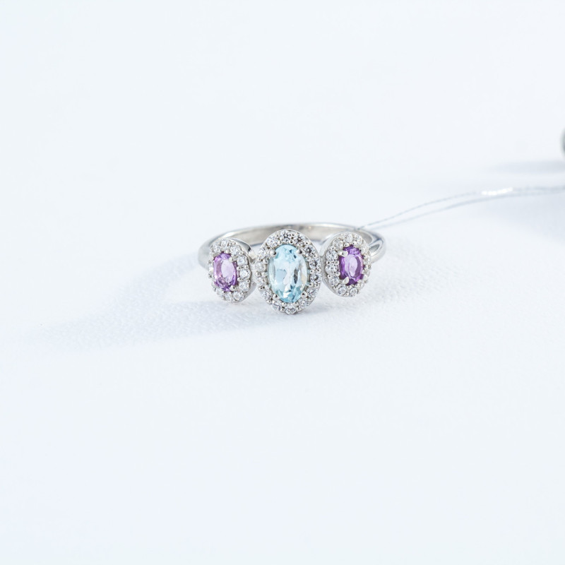 Срібна каблучка з скай топазом та аметистом 075-396210 