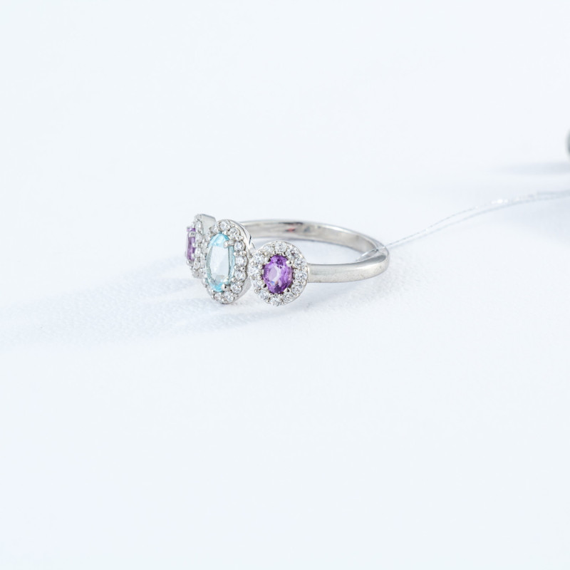 Срібна каблучка з скай топазом та аметистом 075-396210 