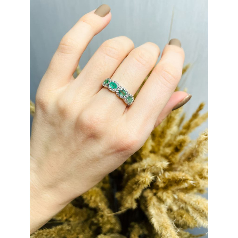 Срібна каблучка з смарагдом та фіанітом 009-7110