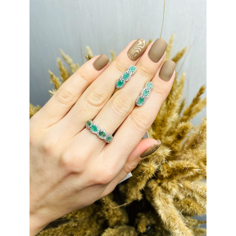 Срібна каблучка з смарагдом та фіанітом 009-7110