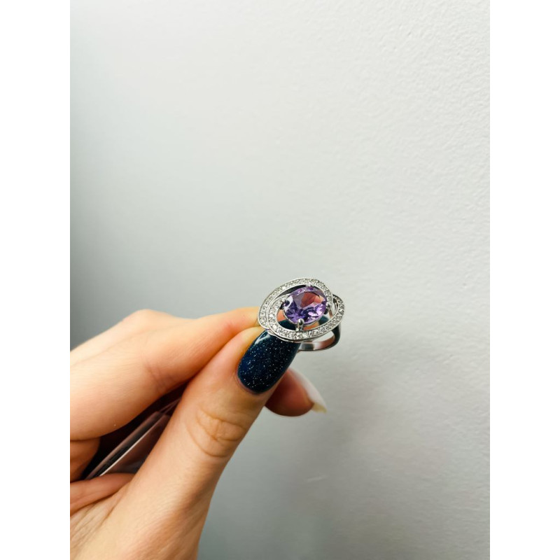 Срібна каблучка з аметистом та фіанітом 049-6210 
