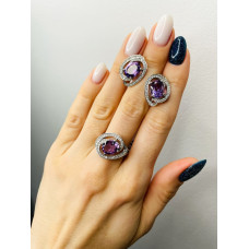 Срібна каблучка з аметистом та фіанітом 049-6210