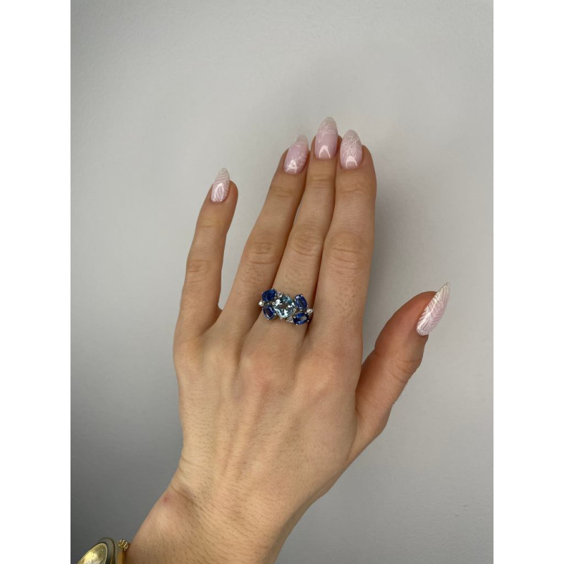 Срібна каблучка з скай топазом та кіанітом 143-393710 