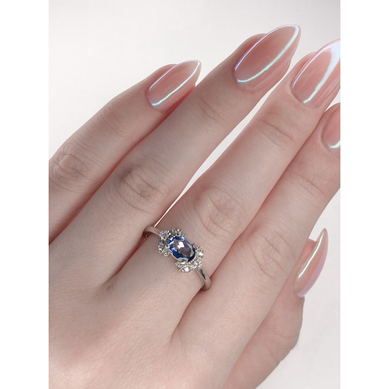 Срібна каблучка з блакитним кварцем та фіанітом 081-3210 