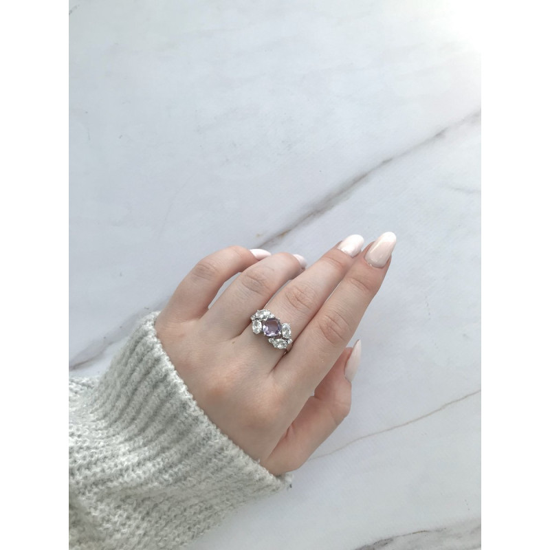 Срібна каблучка з аметистом та фіанітом 143-621010