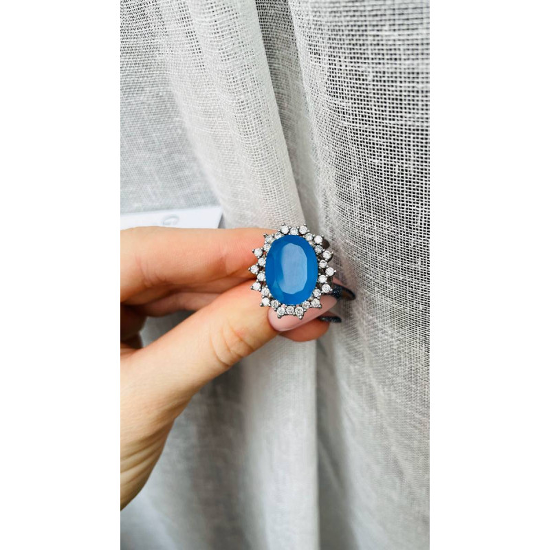 Срібна каблучка з блакитним кварцем та фіанітом 170-3210 