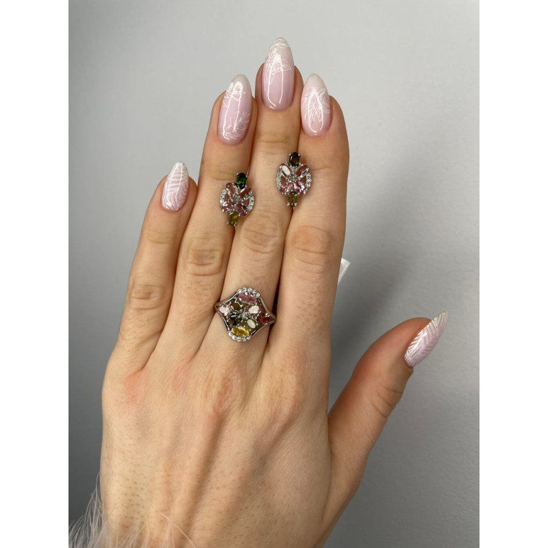 Срібна каблучка з турмаліном та фіанітом 208-6510 