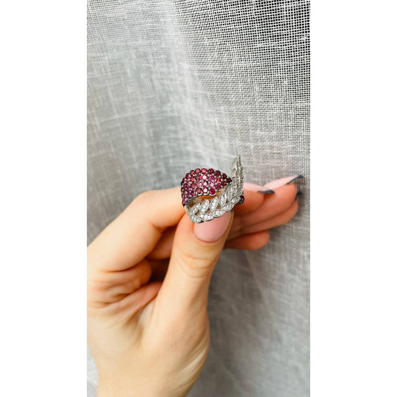 Срібна каблучка з родолітом та фіанітом 224-4210 