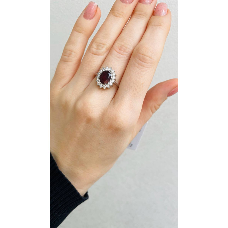 Срібна каблучка з родолітом та фіанітом 085-4210
